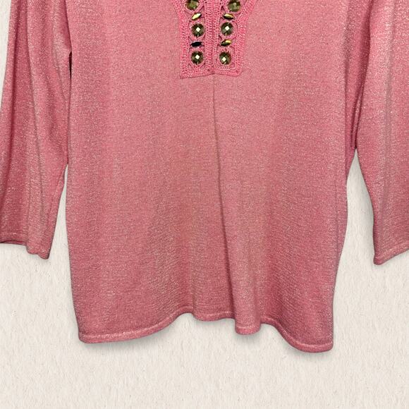 Lark Lane Pink Shimmer Knit Embellished Top Size M – Beaded Fairy Boho Y2K Glam - Picture 5 of 10